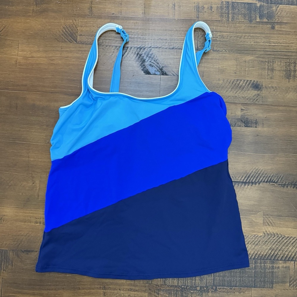 Lands' End Tankini Swim Top Colorblock Adjustable Straps Size 10